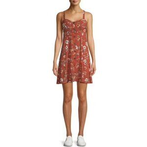 No Boundaries Rust Red Juniors Molded Cup Button Front Mini Dress - SZ L (11-13)